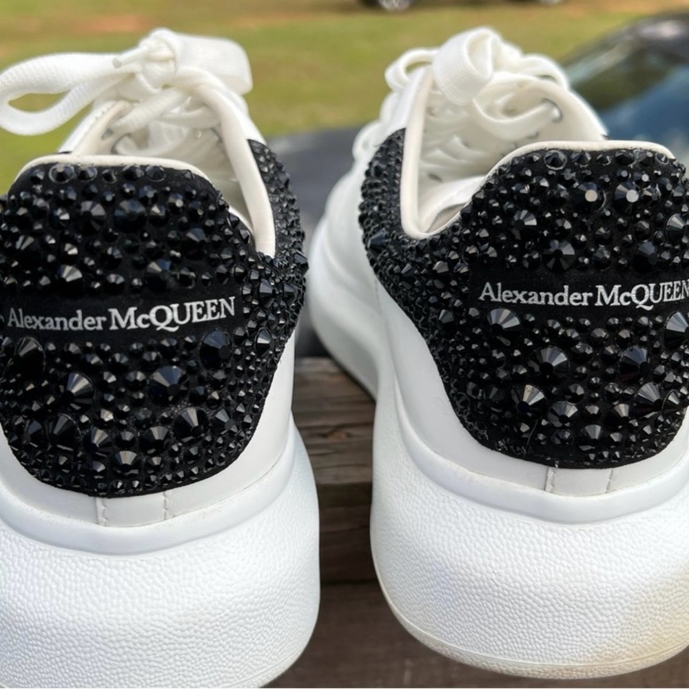 Alexander McQueen Black Crystal Embellished White Sneakers - Picture 2 of 6